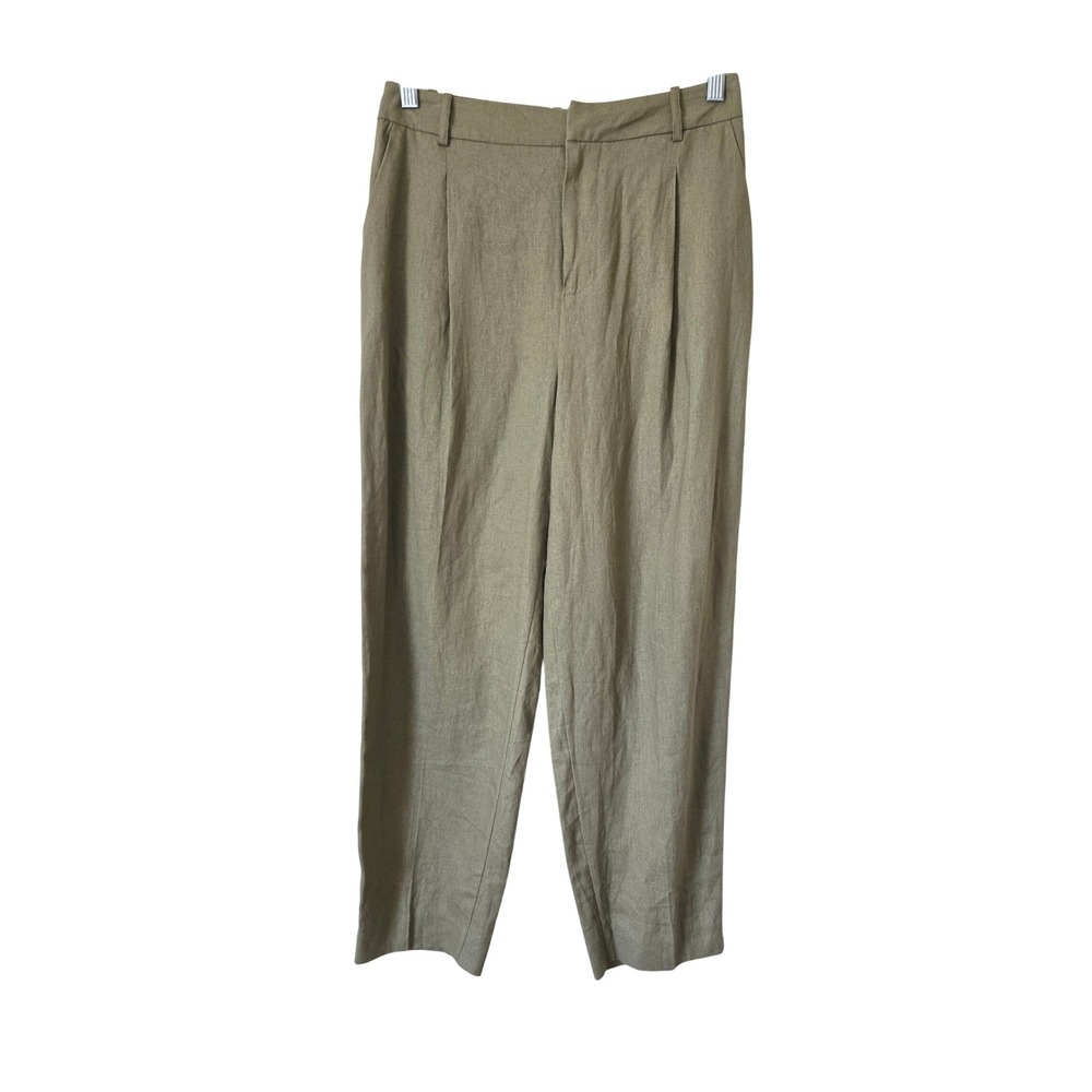Zara Women XS Pants Olive Green Linen Blend Pleated High Rise Tapered Ankle